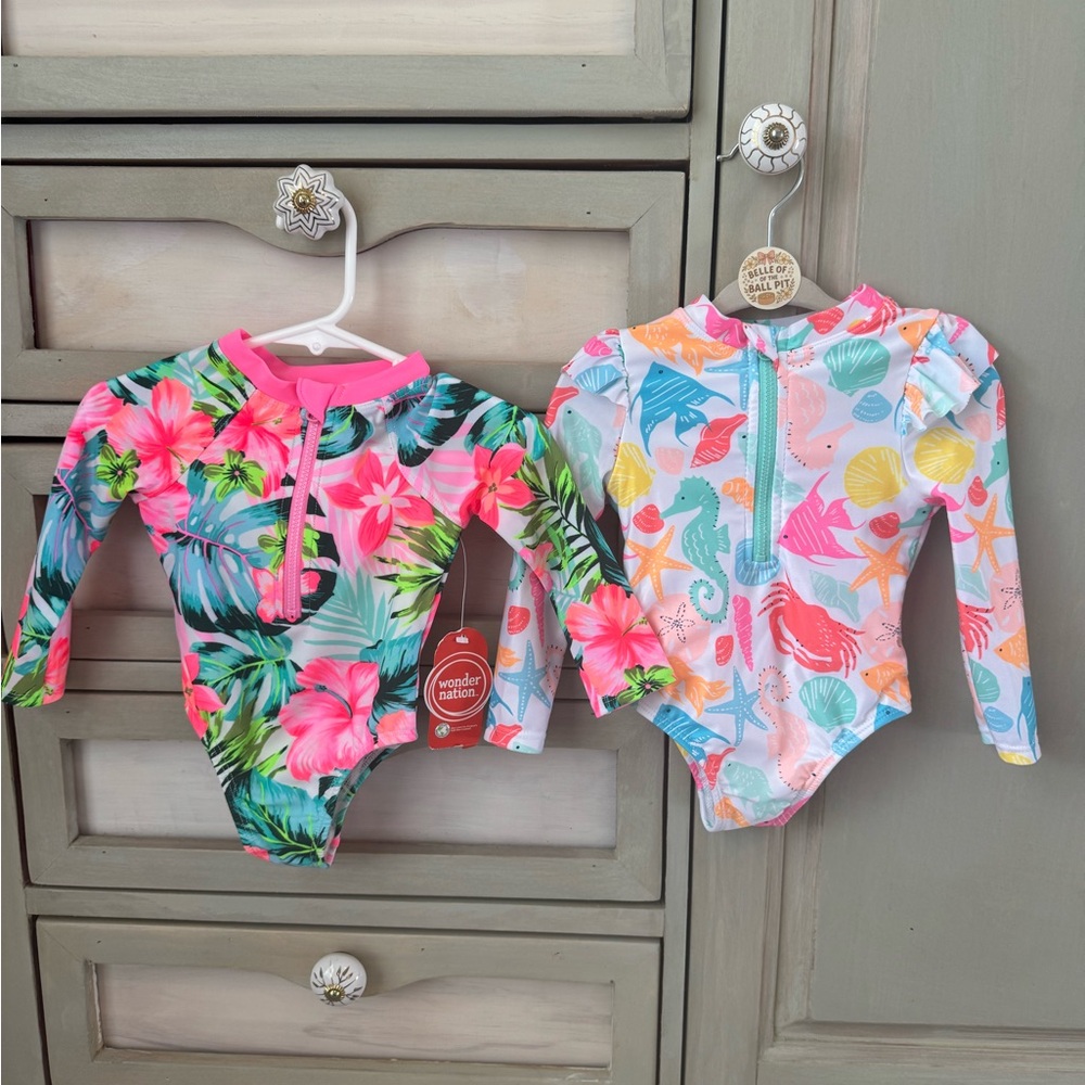 Wonder Nation Pink and Green Rashguard Swimwear